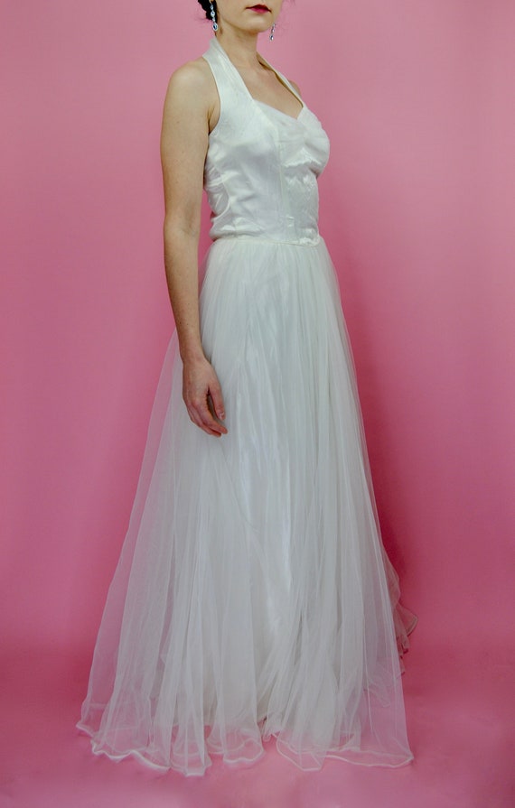 Vintage 1950s Halter Summer Wedding Gown with Tul… - image 3