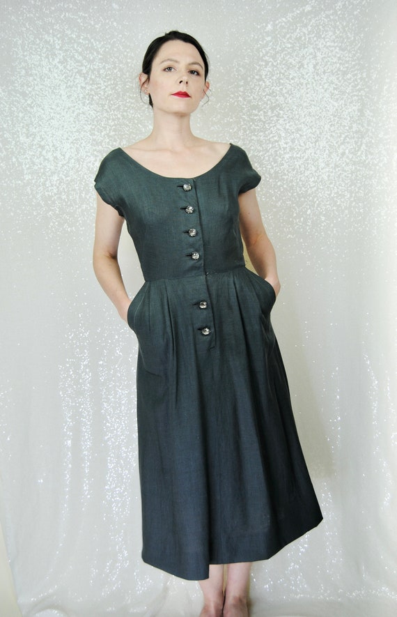 RARE 1950s Vintage Designer Larry Aldrich Grey Li… - image 4