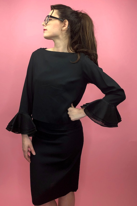 Unique Vintage 1950s 1960's 2 Piece Set Black Sheath Wiggle Dress Funky  Flounce Sleeve Jacket Cocktail Funeral Business SM - Etsy