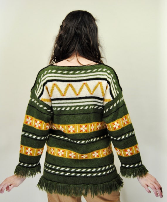 1960s 1970s Norwegian Wool Sweater with Fringe - … - image 4