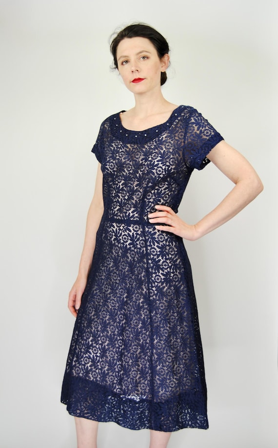 white christmas dresses Vintage 1940s Cocktail Party Dress Beaded Blue Taffeta Size M – Poppy's  Vintage Clothing main image 0