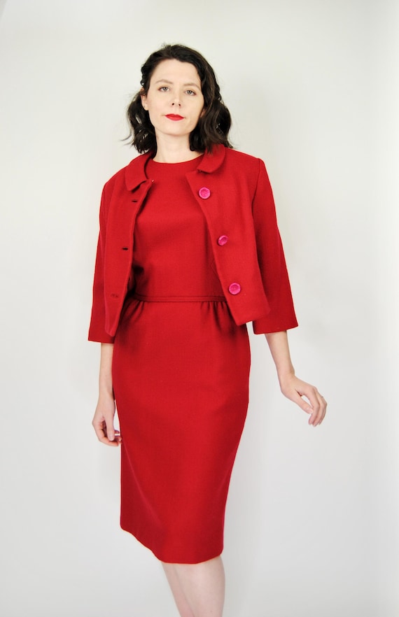 1960s Vintage Winter Red Wool Peter Pan Collar Jacket & Dress With Pockets  Suit Set- Sm - Etsy