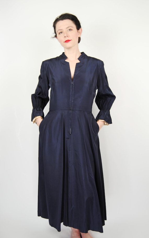 1940s navy blue dress 1940s NEIMAN MARCUS sequin disc dress small medium main image 0