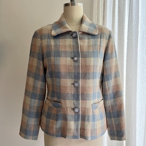 1970s 1980s Vintage Blue  Peach & Sand Blazer Jacket - XS to Sm