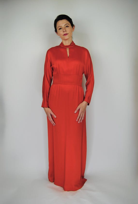 1960s 1970s Jerry Marsch Orange Mardi Gras Silky Formal Dress or Evening Gown - Sm