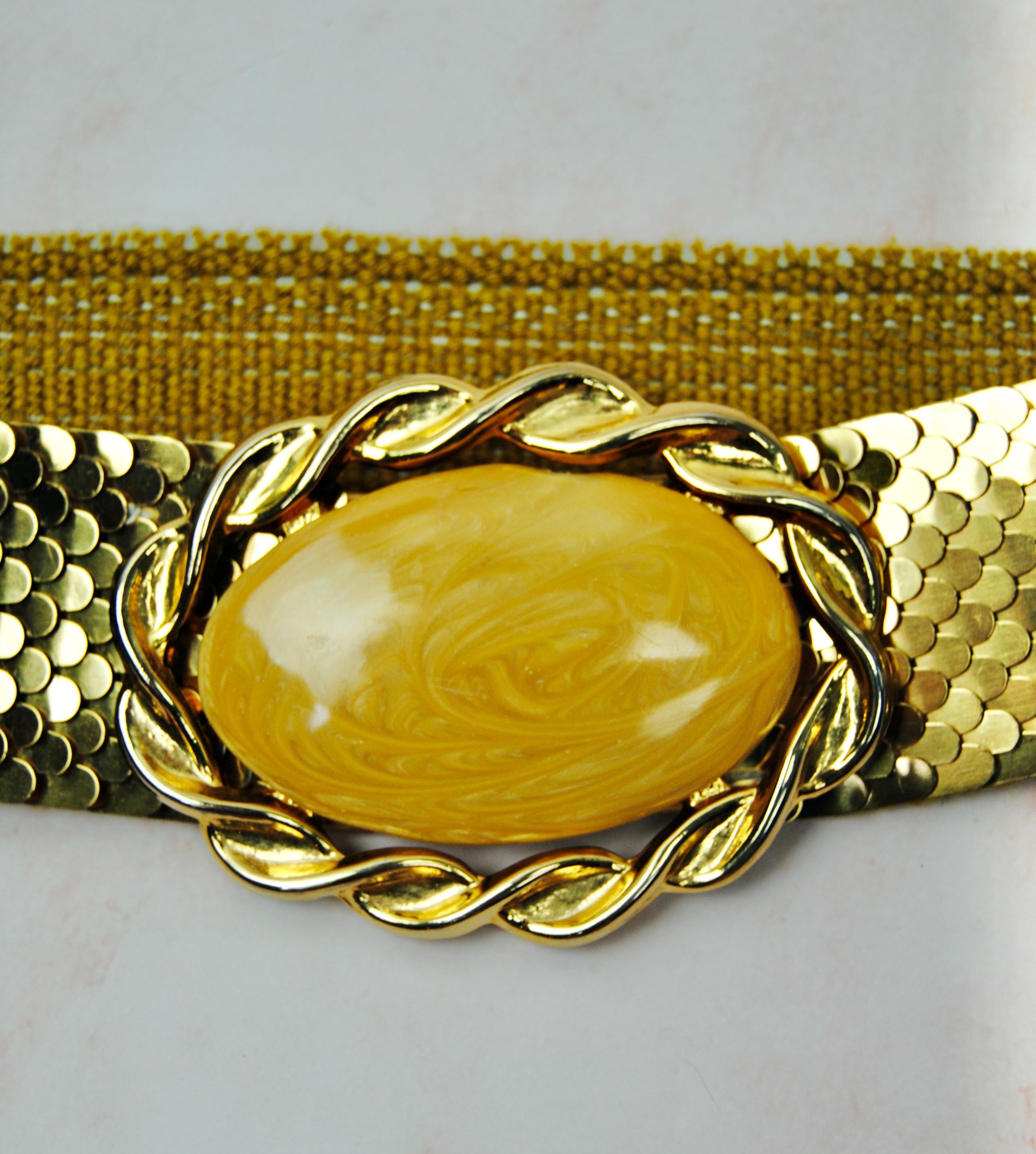 1980s Vintage Nan Lewis Gold Tone Metal Stretchy Belt - Md  display picture 2