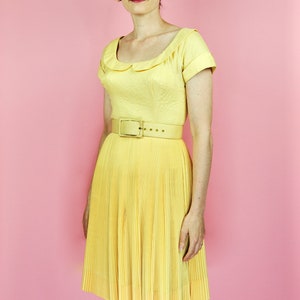 1950s  Pat Premo Pastel Yellow Pleated Day Dress - XS to Sm