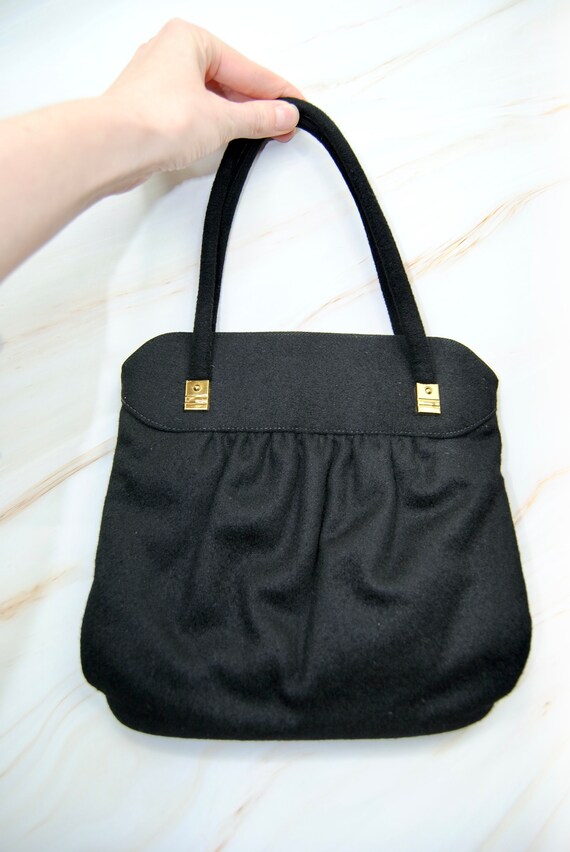 1950s 1960s Vintage Black Wool Winter Handbag - image 2