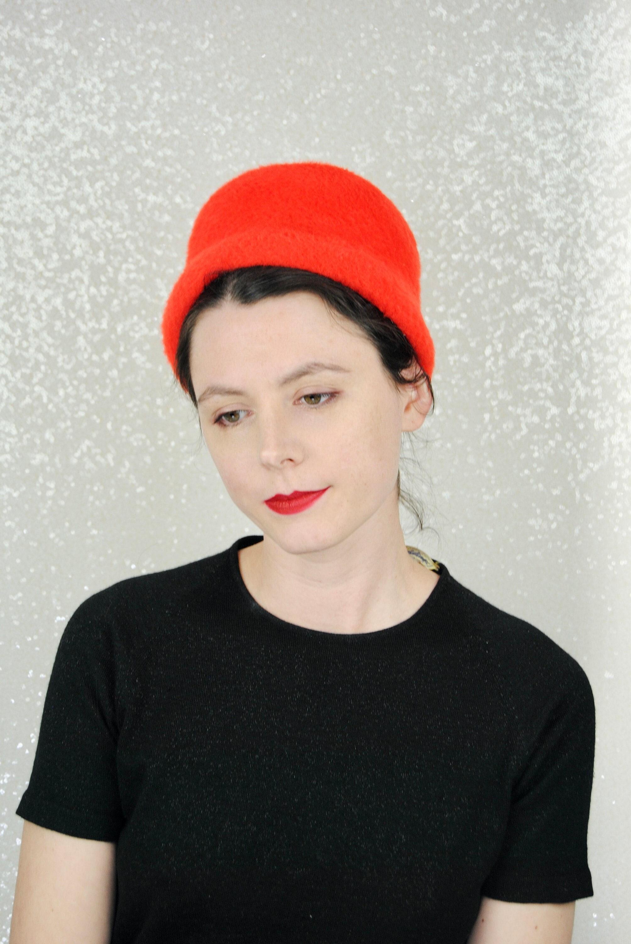 1960s Vintage Orange Red Fuzzy Winter Hat - Etsy display picture 2