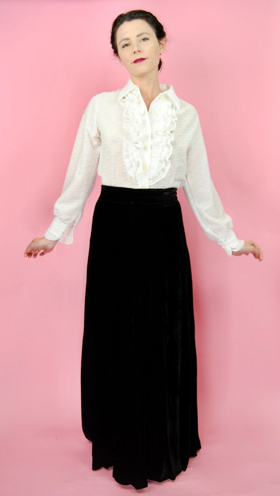 1940s Black Velvet Maxi Skirt - Sm to Md