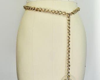 Vintage Matte Gold Tone Curb Chain Belt Adjustable Wrap Waist Hip 37\