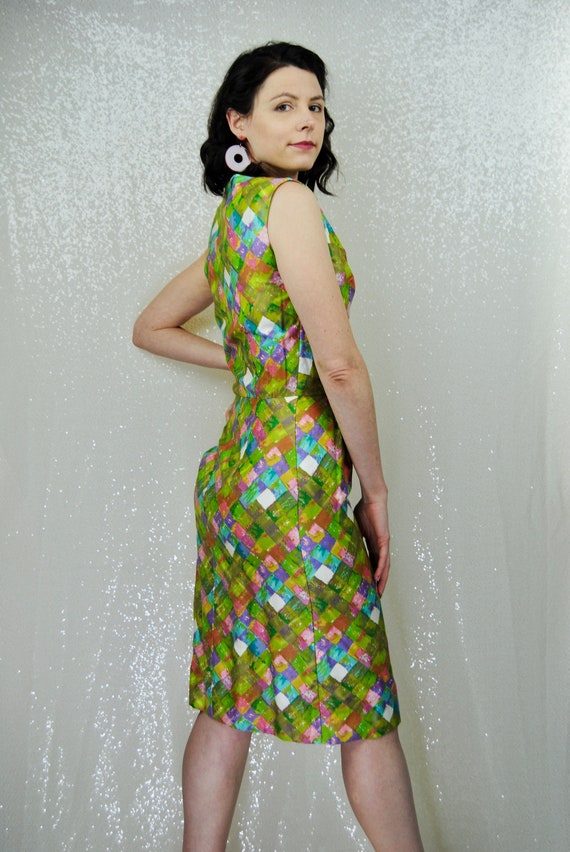 Vintage 1960s Colorful Psychedelic Chartreuse Geo… - image 3