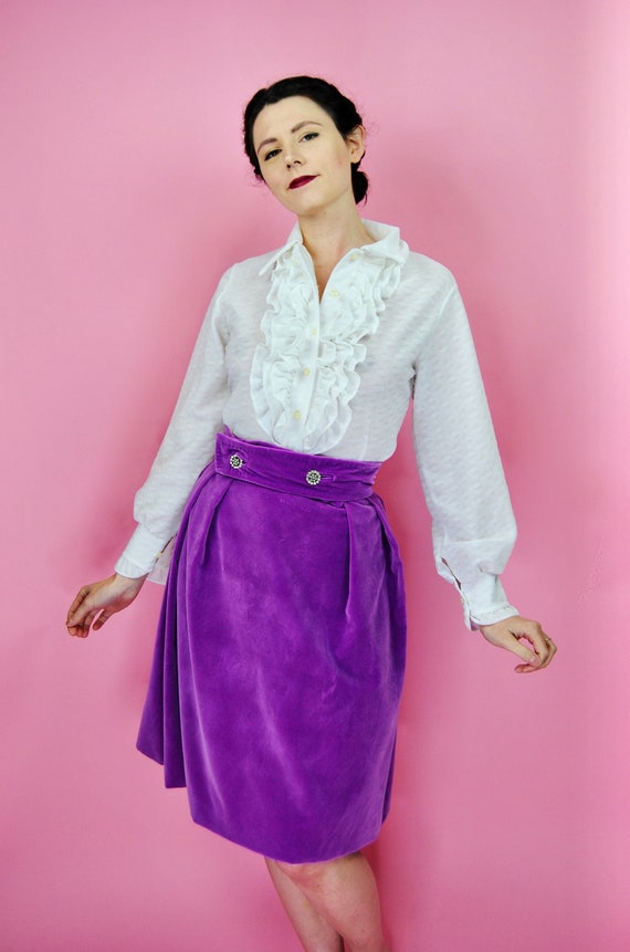 1960s Bright Purple Velvet Skirt with Rhinestone B