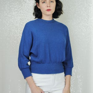 1940s 1950s Vintage French Knit Blue Zephyr Wool Chenille Pullover Sweater - Md to Lg