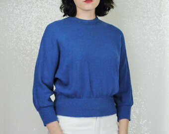 1940s 1950s Vintage French Knit Blue Zephyr Wool Chenille Pullover Sweater - Md to Lg