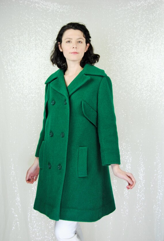 1970s 1980s Vintage Dark Emerald Green Double Breasted Winter Coat - Lg to XL