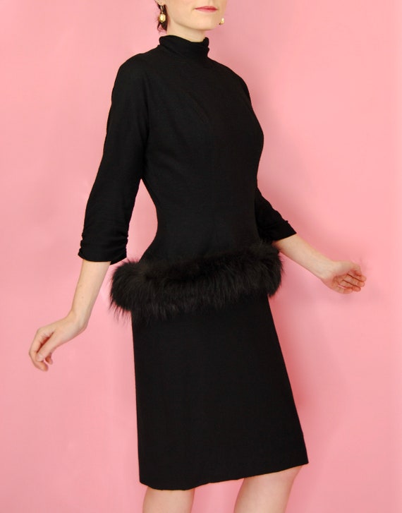 RARE 1950s Lilli Diamond Black Fur Peplum Wool Dr… - image 4
