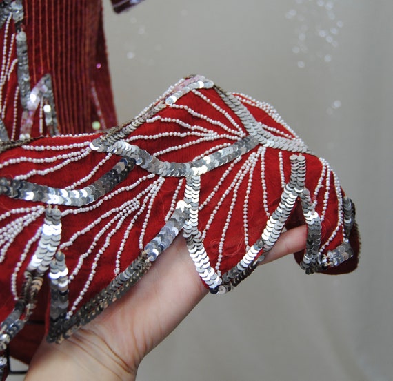 1970s / 1980s Red and Silver Sequined Dress - Sm - image 6