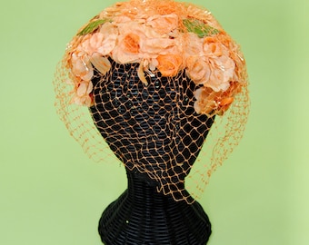 1950s Vintage Orange Peach Flower Spring or Summer Floral Hat or Headpiece