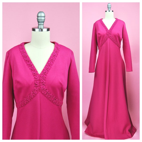 1960s 1970s Brief Originals Hot Pink Maxi Dress G… - image 1