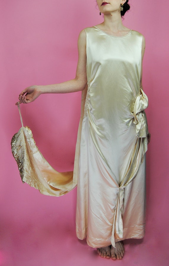 RARE 1920s Liquid Satin Champagne Silk Wedding Go… - image 4