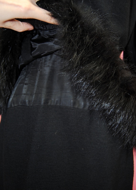 RARE 1950s Lilli Diamond Black Fur Peplum Wool Dr… - image 8