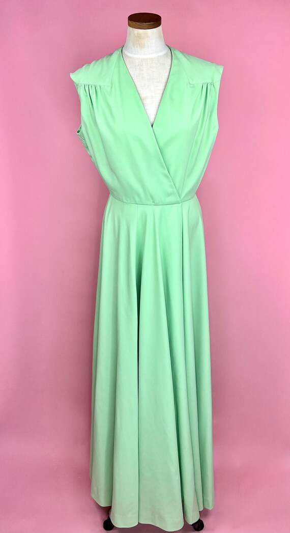 1960s Vintage Minty Crepe Wrap Style Formal Dress… - image 7