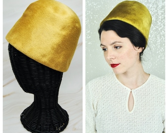 RARE 1960s Vintage Mustard Yellow Brigitte Italian Wool Hat