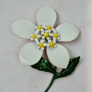 1960s Vintage White Enamel Flower Brooch Pin