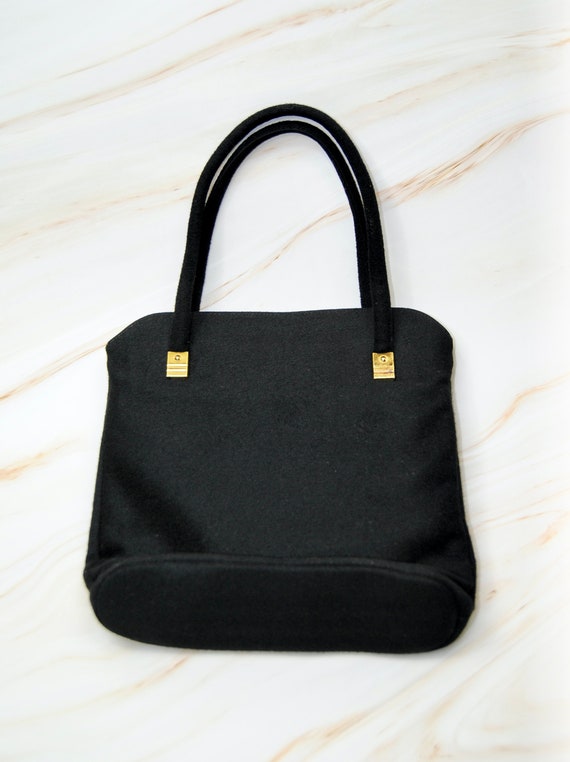 1950s 1960s Vintage Black Wool Winter Handbag - image 3