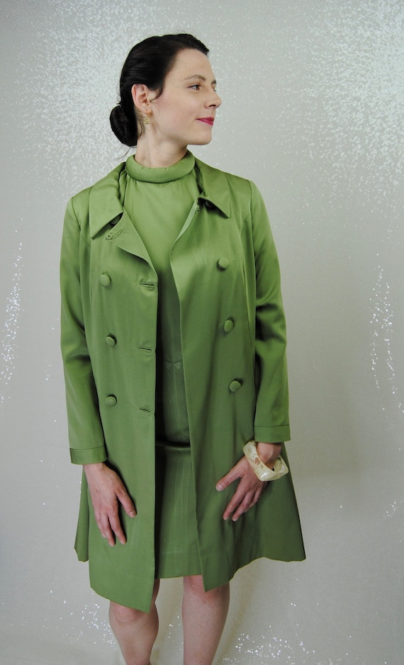 Vintage 1960's Olive Green Mid Century Padded Collar … - Gem