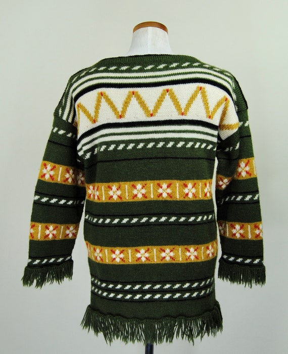 1960s 1970s Norwegian Wool Sweater with Fringe - … - image 7