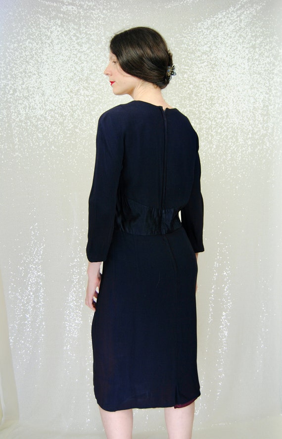 1950s Vintage  Abe Schrader Navy Blue  Satin and … - image 3