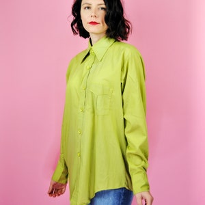 1960s Avocado Green Pointed Collar Button Down - Mens Md to Lg