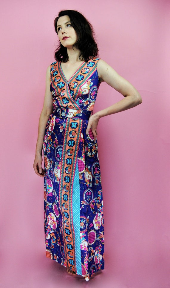 1960s Liberty Circle Psychedelic Maxi Dress - XS - Gem