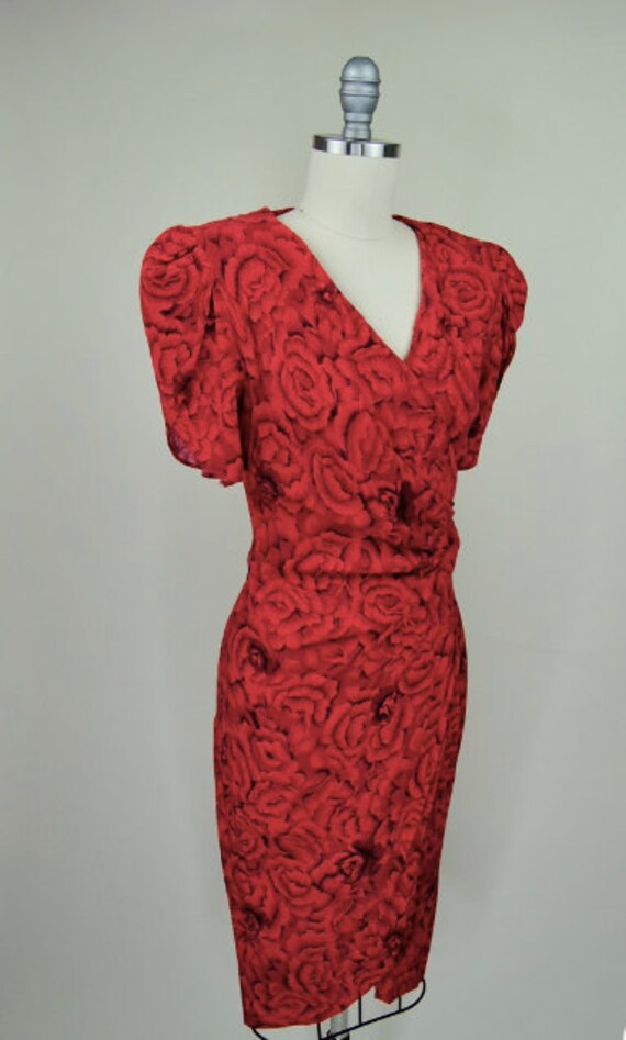 1980s Visionz Red Floral Wrap Summer Sun Dress - … - image 8