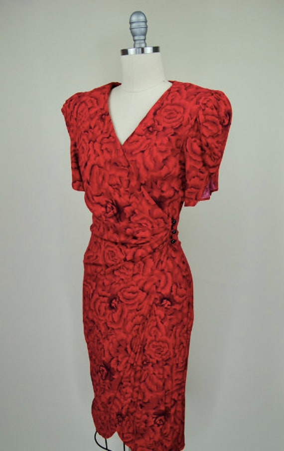 1980s Visionz Red Floral Wrap Summer Sun Dress - … - image 6