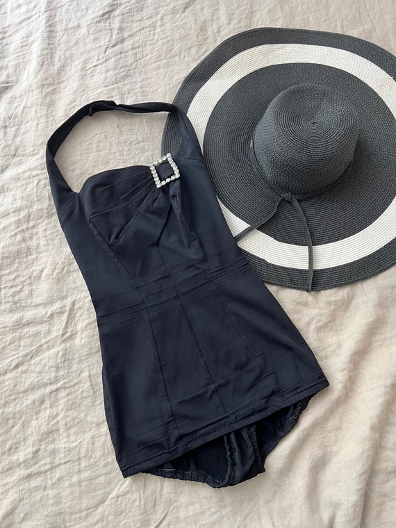 1950s Masterpiece by Catalina Black Swim Suit wit… - image 1