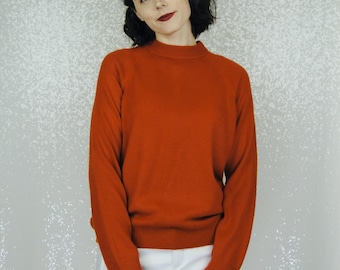 1970s 1980s Burnt Orange Mock Neck Sweater - Md to Lg