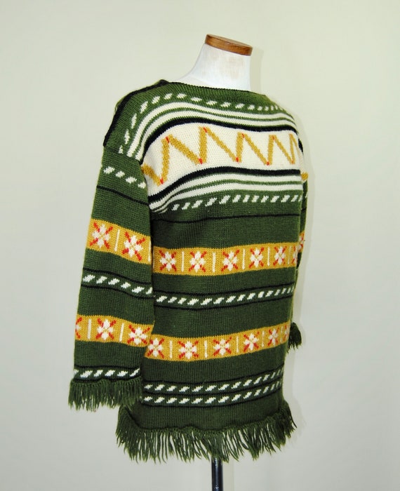 1960s 1970s Norwegian Wool Sweater with Fringe - … - image 5