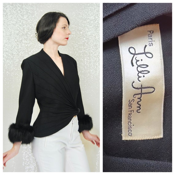 1960s Vintage Lilli Ann Black Pleated Blazer Suit… - image 1