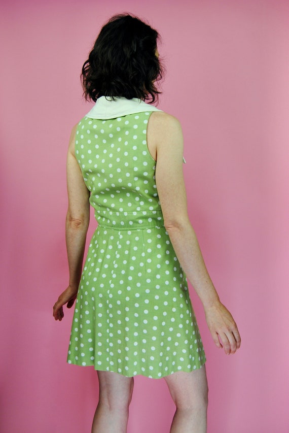 1970s "The Villager" Green Polkadot Mini Dress- Sm - image 3
