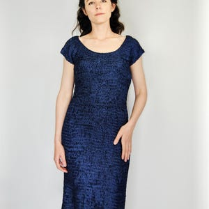 RARE 1940s Vintage Bea Magnus Navy Blue Ribbon Knit Dress and Sweater Set - Sm to Md
