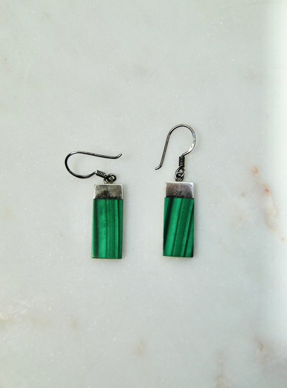 Vintage Silver (825) and Malachite Pierced Earring