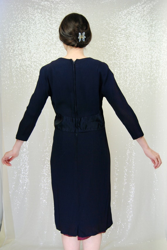 1950s Vintage  Abe Schrader Navy Blue  Satin and … - image 4