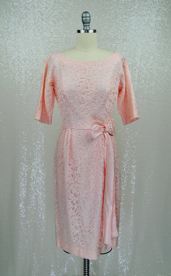 Late 1950s/ Early 1960s Pale Pink Lace Cocktail D… - image 5