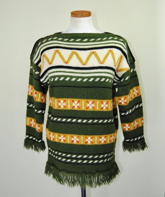 1960s 1970s Norwegian Wool Sweater with Fringe - … - image 6