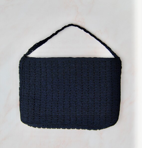 1930s 1940s Navy Blue Corde Purse with Corde Hand… - image 5