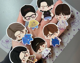 BTS Island In The Seom Game Stickers, BTS with glasses, J-Hope, Namjoon, Yoongi, Jin, Jimin, Jungkook, Taehyung, bangtan