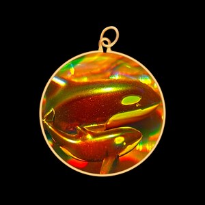 9ct Gold Hologram Pendant - Killer Whale Orca Parent & Child (Medium)
